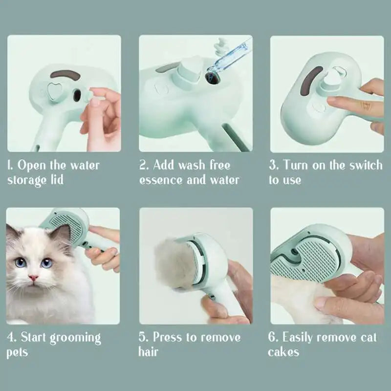Hot Cat Brush with Steam Dog Spray Pet Steam Massage Brush Spray Hair Removal Comb Massage Steamer Comb for Long Hair Dogs Cats