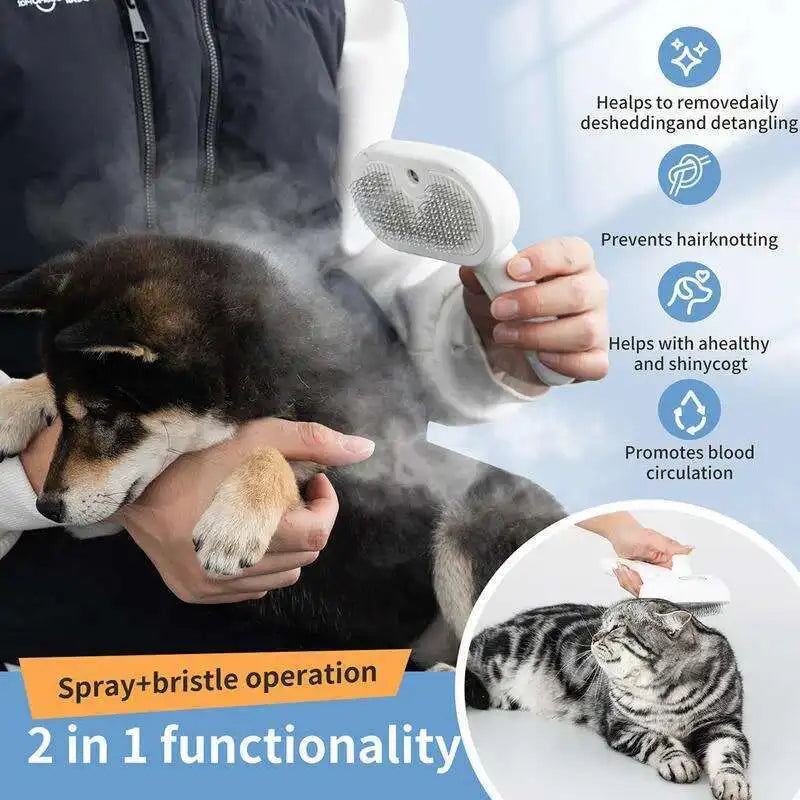 Hot Cat Brush with Steam Dog Spray Pet Steam Massage Brush Spray Hair Removal Comb Massage Steamer Comb for Long Hair Dogs Cats