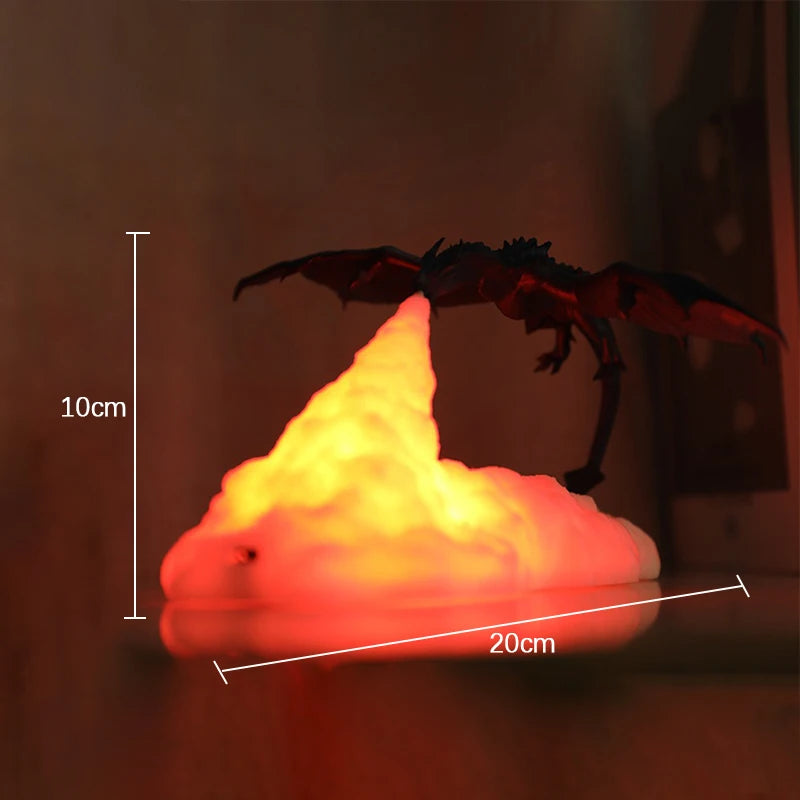 3D Printed Fire Dragon Lamp Light Decor  Novelty Gift Changing USB Powered Rechargeable Night Light for Room Desk Kids Lighting