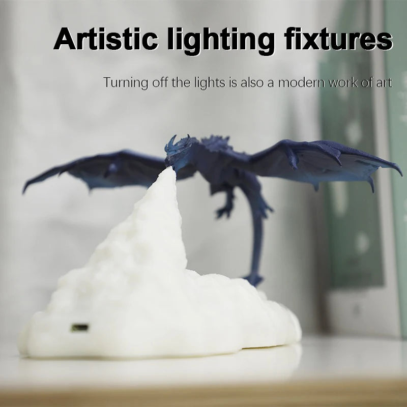 3D Printed Fire Dragon Lamp Light Decor  Novelty Gift Changing USB Powered Rechargeable Night Light for Room Desk Kids Lighting