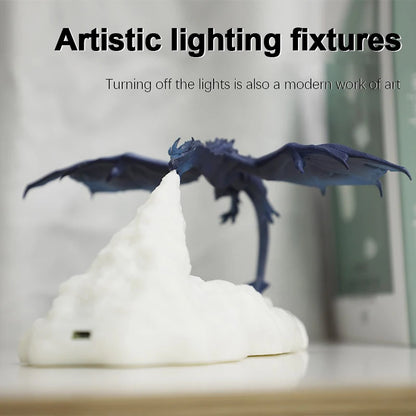 3D Printed Fire Dragon Lamp Light Decor  Novelty Gift Changing USB Powered Rechargeable Night Light for Room Desk Kids Lighting