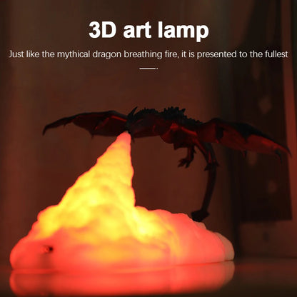 3D Printed Fire Dragon Lamp Light Decor  Novelty Gift Changing USB Powered Rechargeable Night Light for Room Desk Kids Lighting