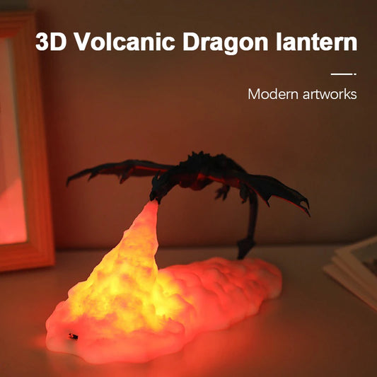 3D Printed Fire Dragon Lamp Light Decor  Novelty Gift Changing USB Powered Rechargeable Night Light for Room Desk Kids Lighting