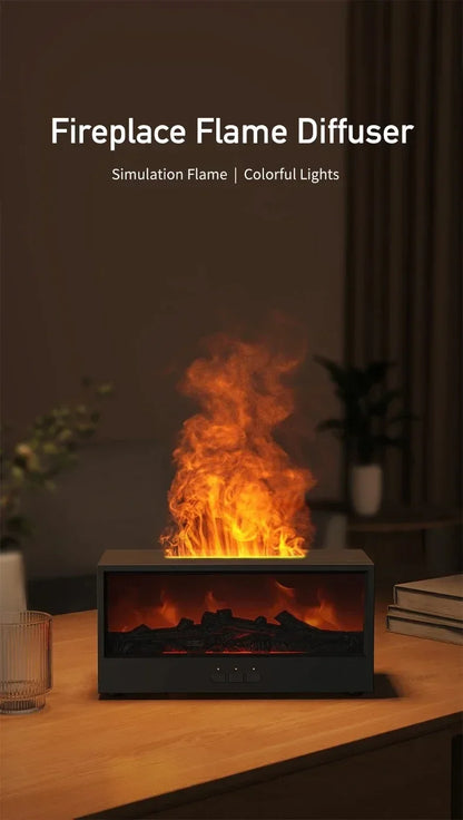 flame aromatherapy machine Simulated 3D, essential oil humidifier, color atmosphere lighting with remote control, holiday gift