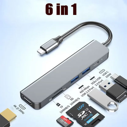 6 Ports USB C Hub to 4K HDMI-Compatible SD TF Card Reader USB 3.0 2.0 HUB Type C Charging Docking for MacBook iPad Samsung