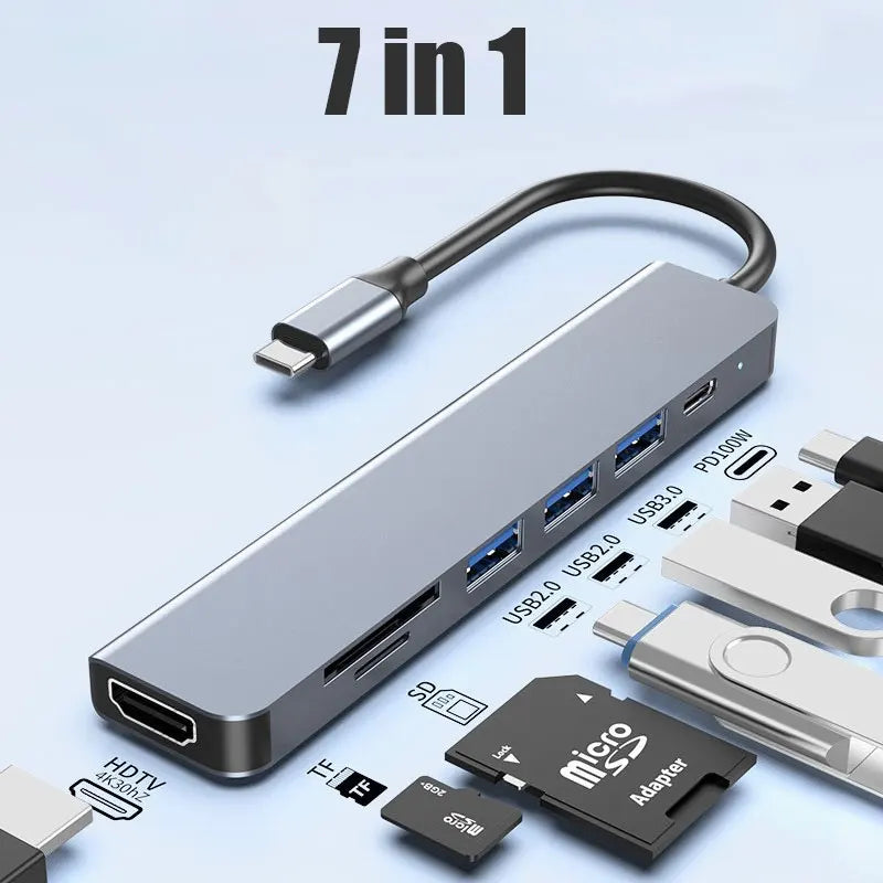 6 Ports USB C Hub to 4K HDMI-Compatible SD TF Card Reader USB 3.0 2.0 HUB Type C Charging Docking for MacBook iPad Samsung