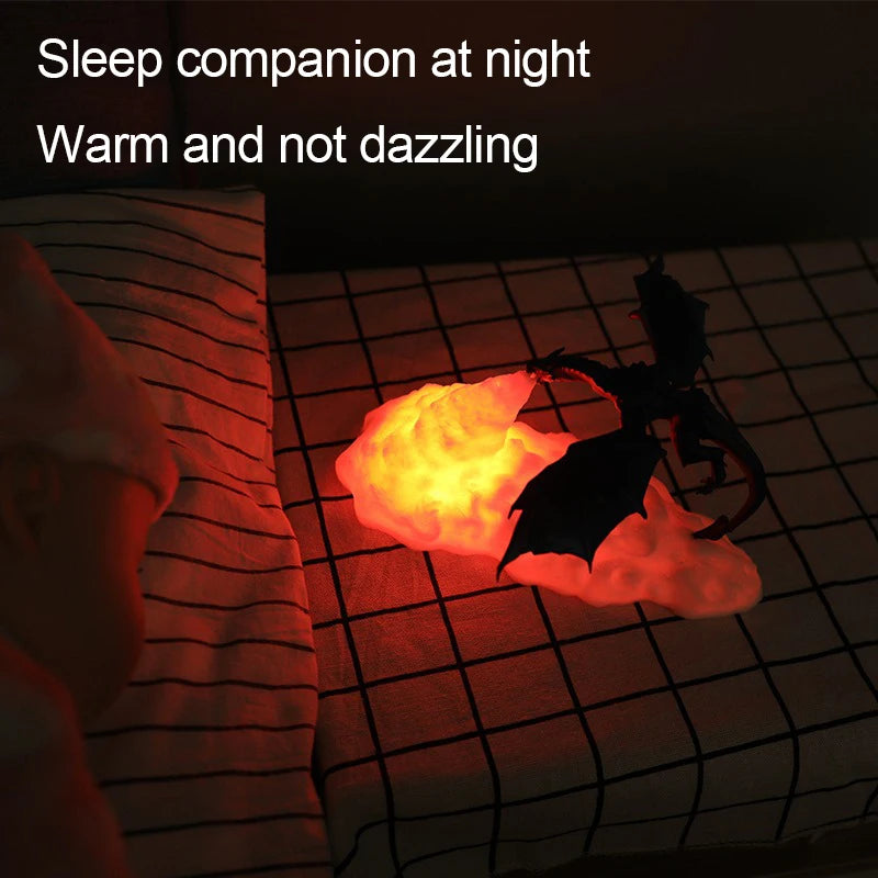 3D Printed Fire Dragon Lamp Light Decor  Novelty Gift Changing USB Powered Rechargeable Night Light for Room Desk Kids Lighting