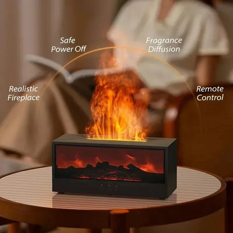 flame aromatherapy machine Simulated 3D, essential oil humidifier, color atmosphere lighting with remote control, holiday gift