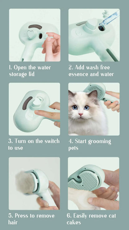 Hot Cat Brush with Steam Dog Spray Pet Steam Massage Brush Spray Hair Removal Comb Massage Steamer Comb for Long Hair Dogs Cats