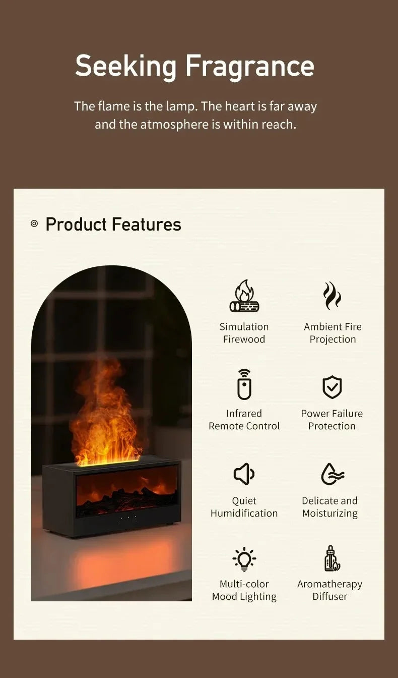 flame aromatherapy machine Simulated 3D, essential oil humidifier, color atmosphere lighting with remote control, holiday gift